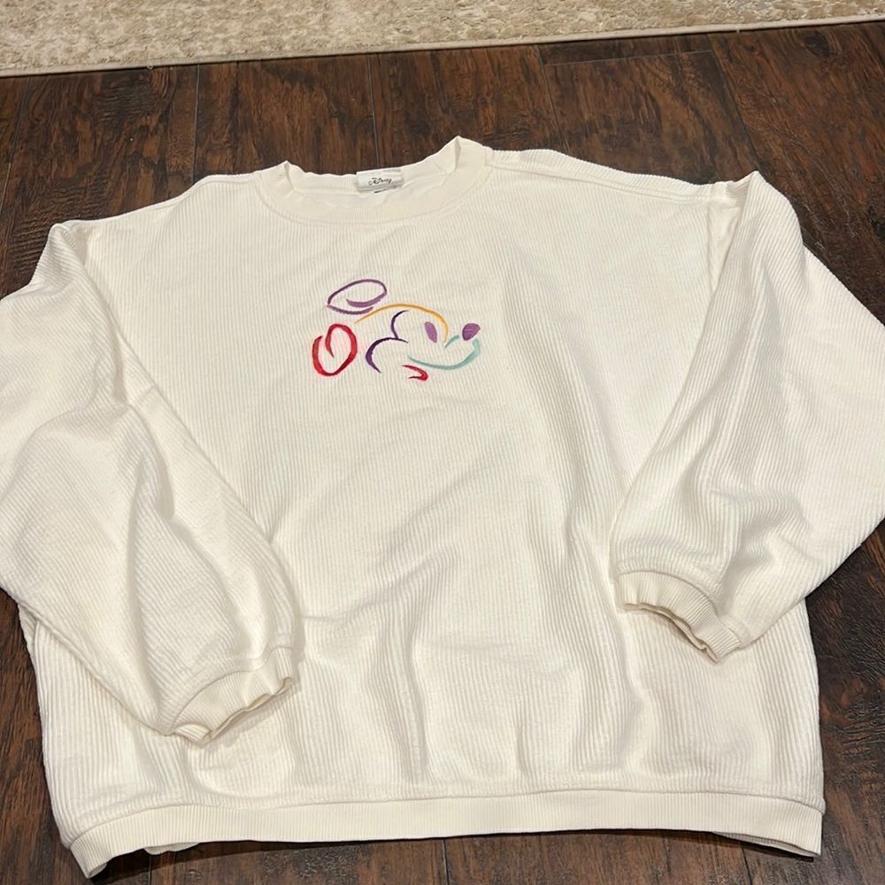 Vintage Walt Disney World White Mickey Sweater Sweatshirt Size XL Ribbed Texture
